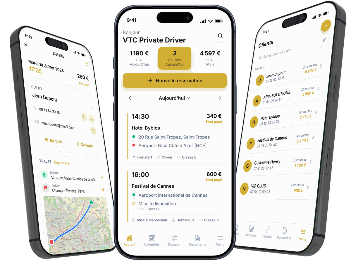 Application chauffeur VTC : planning des courses et tableau de bord dans VTC Planner